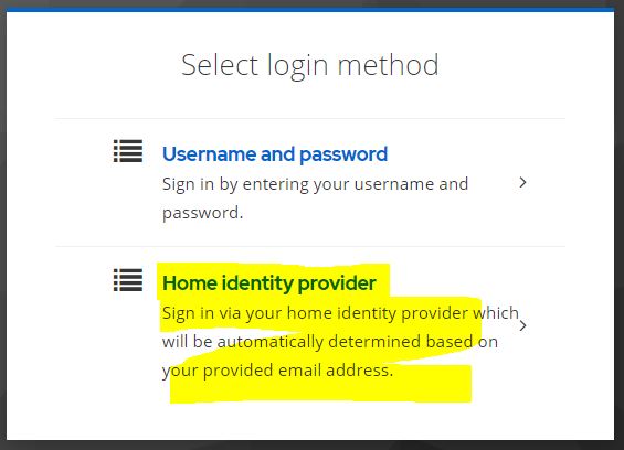 Select login method dialog